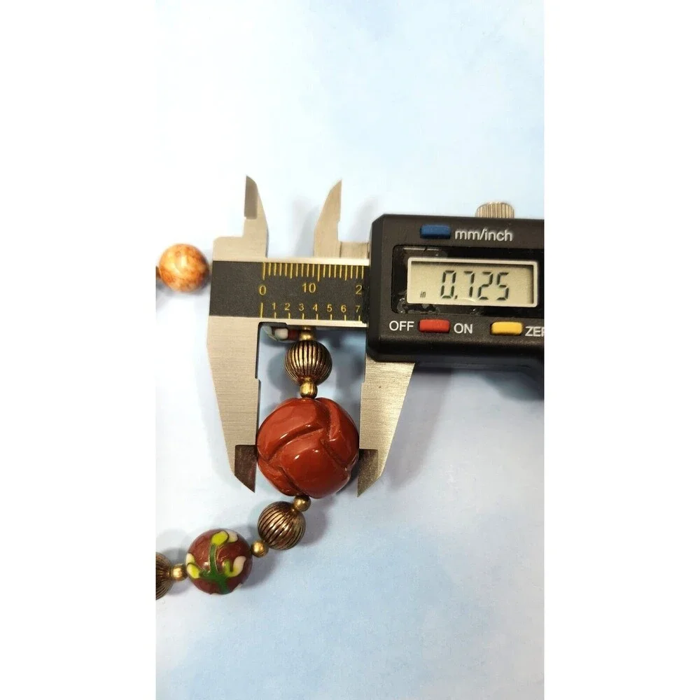 Vintage Carved Red Jasper & Cloisonne Beaded Statement Necklace 18
